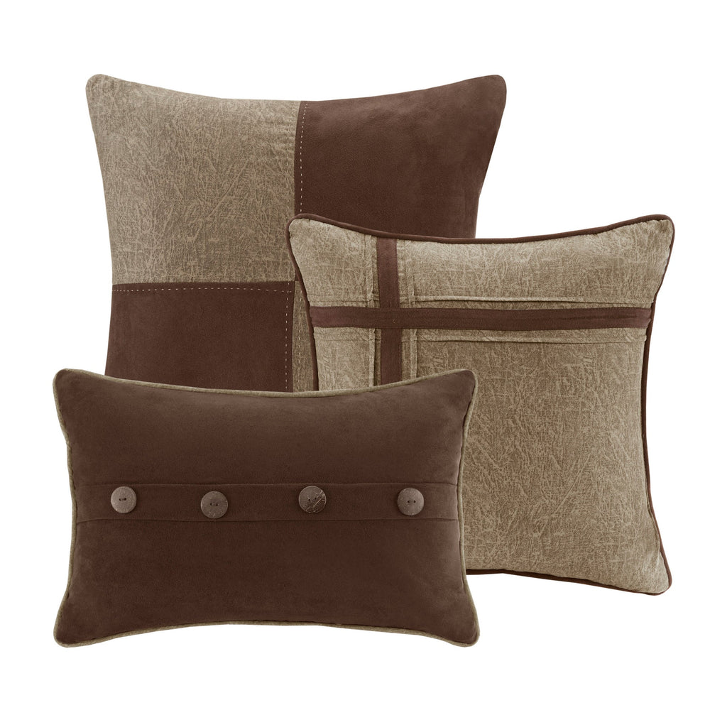 7 Piece Faux Suede Comforter Set Brown Queen Media 14