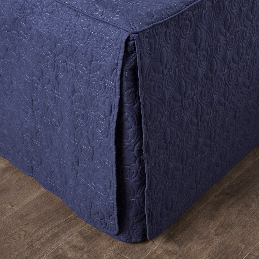 3 Piece Split Corner Pleated Quilted Bedspread Navy Queen Media 5