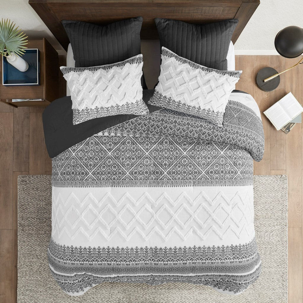 3 Piece Cotton Comforter Set with Chenille Tufting Gray King/Cal King Media 4