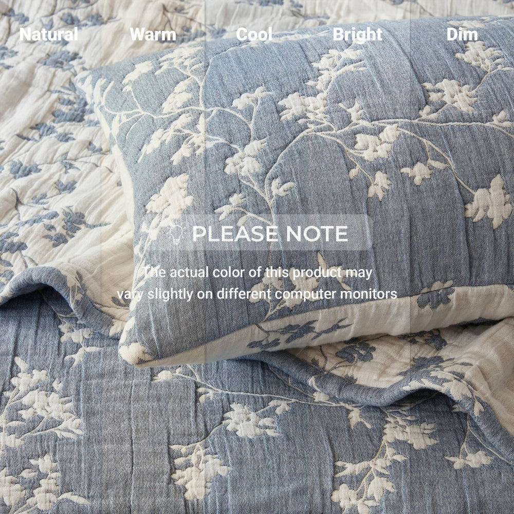 3 Pieces King Jacquard Cotton Gauze Quilt Set,Blue Media 4
