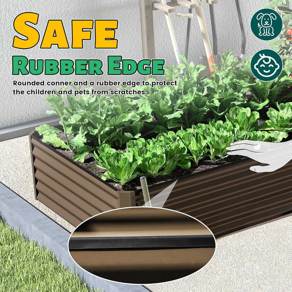 8x4x1.5 ft Galvanized Raised Garden Bed, Outdoor Planter Garden Boxes Large Metal Planter Box for Gardening Vegetables Fruits Flowers,Brown Media 9