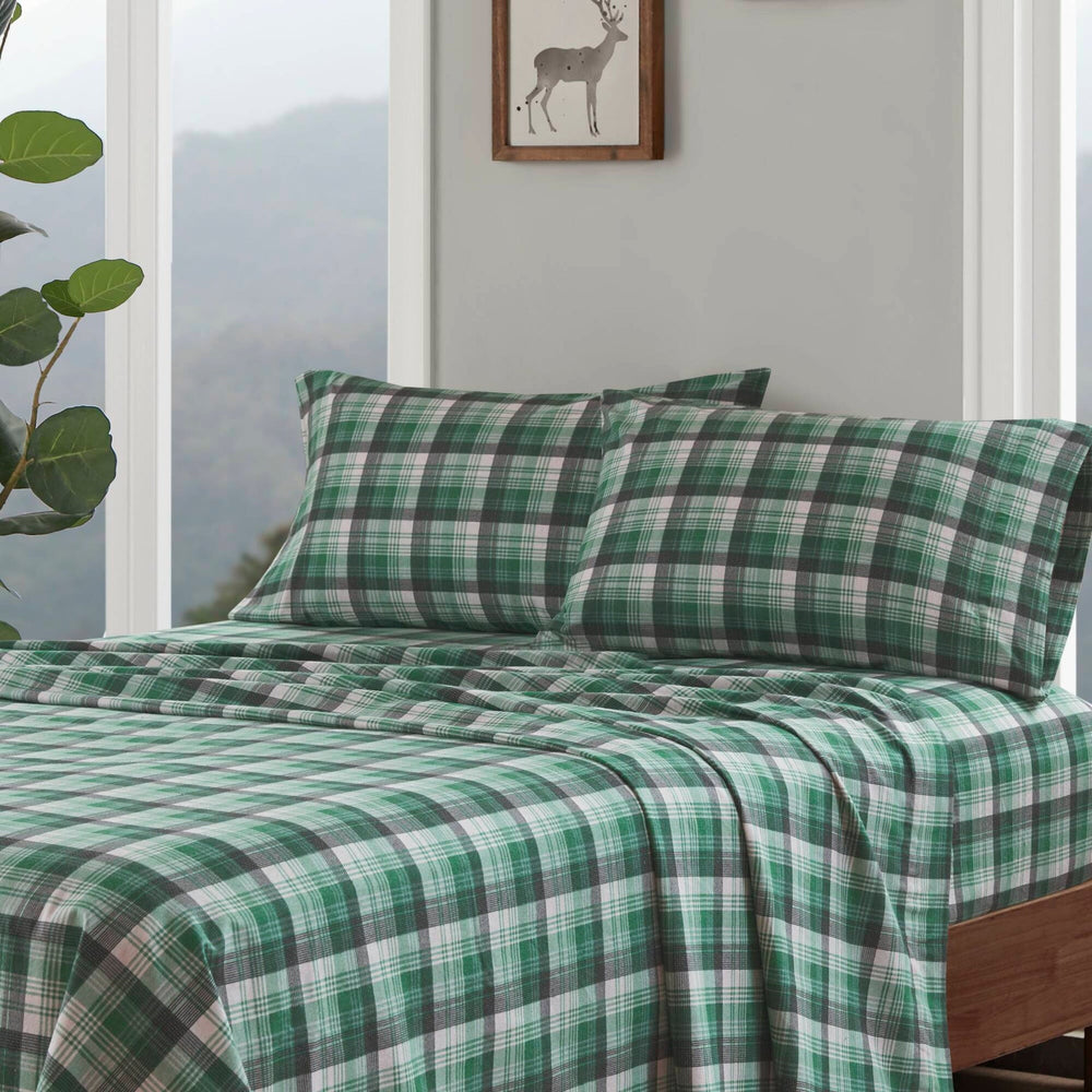 4 PCS Cal King Sheet Set Green Plaid Media 21