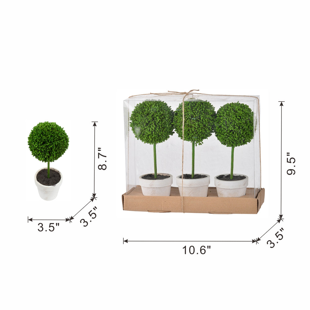 S/3 Mini Faux Topiaries in Cream Pot, 10.6x3.5x9.5' Green Media 14