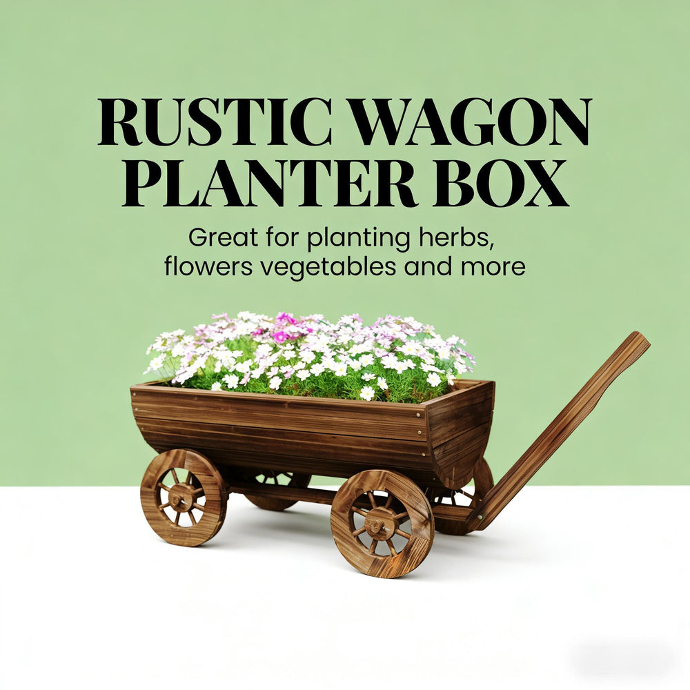 Small Wheelbarrow Wagon Flower Cart,Wooden Mobile Garden Planter Media 7