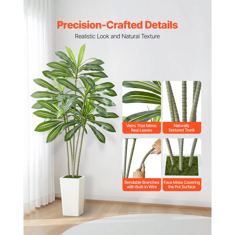 6ft Artificial Dracaena Tree Fake Plant with White Planter Indoor
