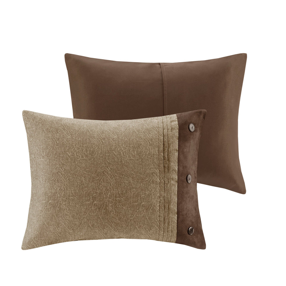 7 Piece Faux Suede Comforter Set Brown Cal King Media 4