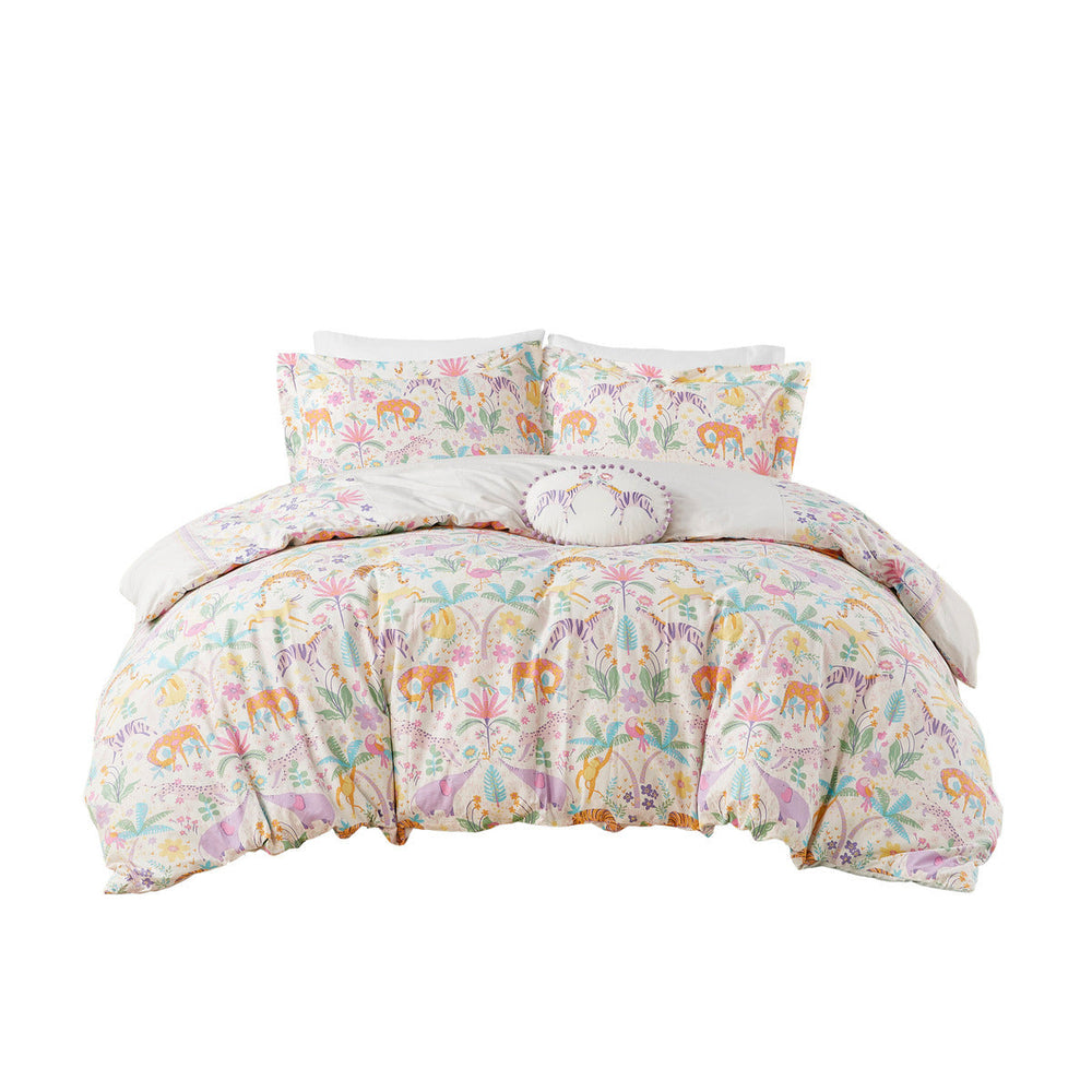 Twin Floral Reversible Cotton Duvet Cover Set with Throw Pillow Media 7