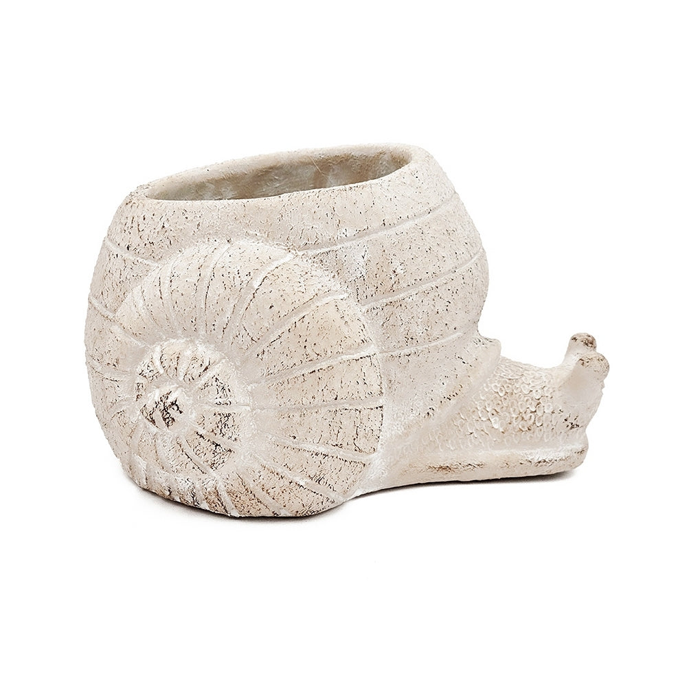 8.3x7x4.7' Decorative Sand and Cement Snail Planter with Textured Beige Finish Media 3