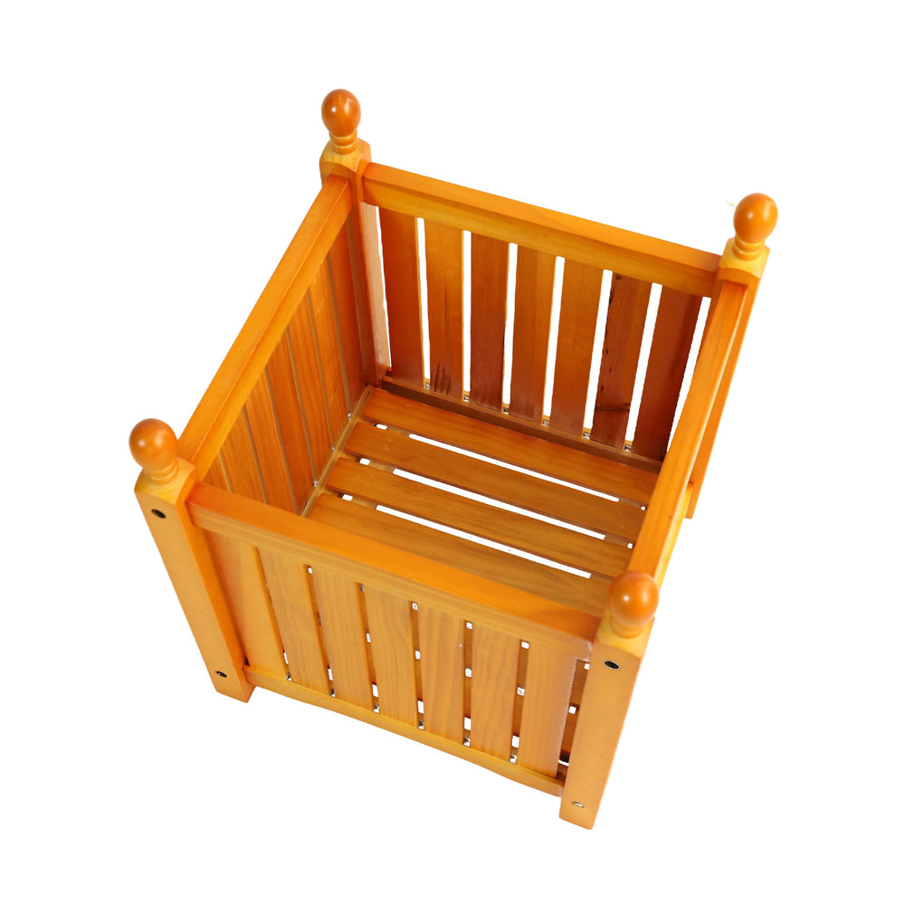 Wooden Square Outdoor Flower and Herb Pot - Teak Finish, Wood, 15.75 x 15.75 x 18.50 inches Media 1