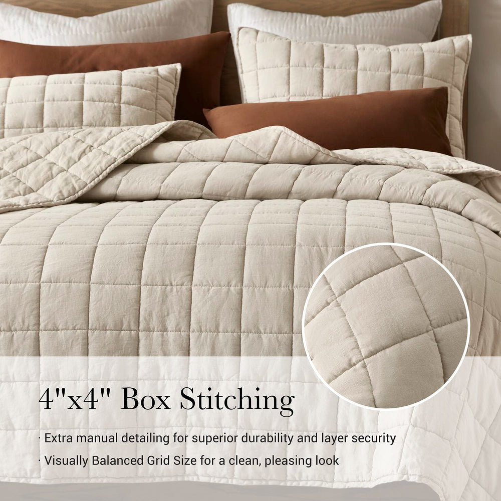 3-Piece Full/Queen Linen Garment Washed Quilt Set,Linen Media 5
