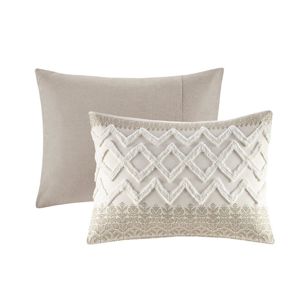 3 Piece Cotton Comforter Set with Chenille Tufting Taupe Full/Queen Media 7