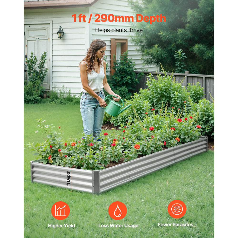 Metal Raised Garden Bed, 12 x 4 x 1 ft Outdoor Galvalume Planter Garden Box, Open Bottom Design, Large Planter Raised Bed for Growing Vegetables, Flowers, and Succulents, Galvanized Color Media 6