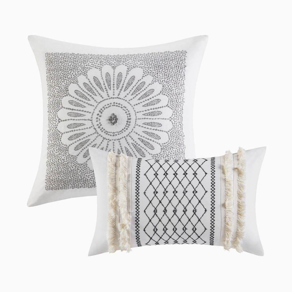 Cotton Printed Comforter Set with Chenille Ivory Full/Queen Media 9