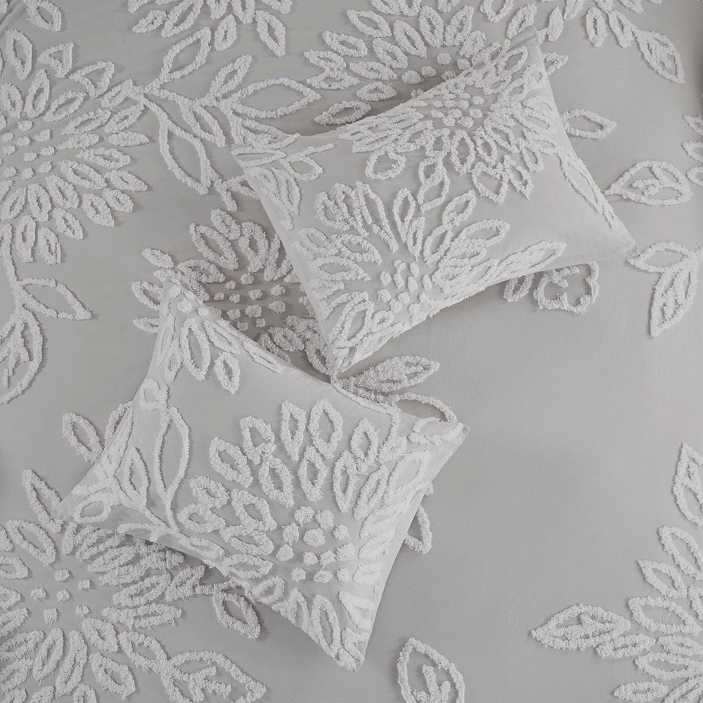 King/Cal King 3 Piece Tufted Cotton Chenille Floral Duvet Cover Set Media 6