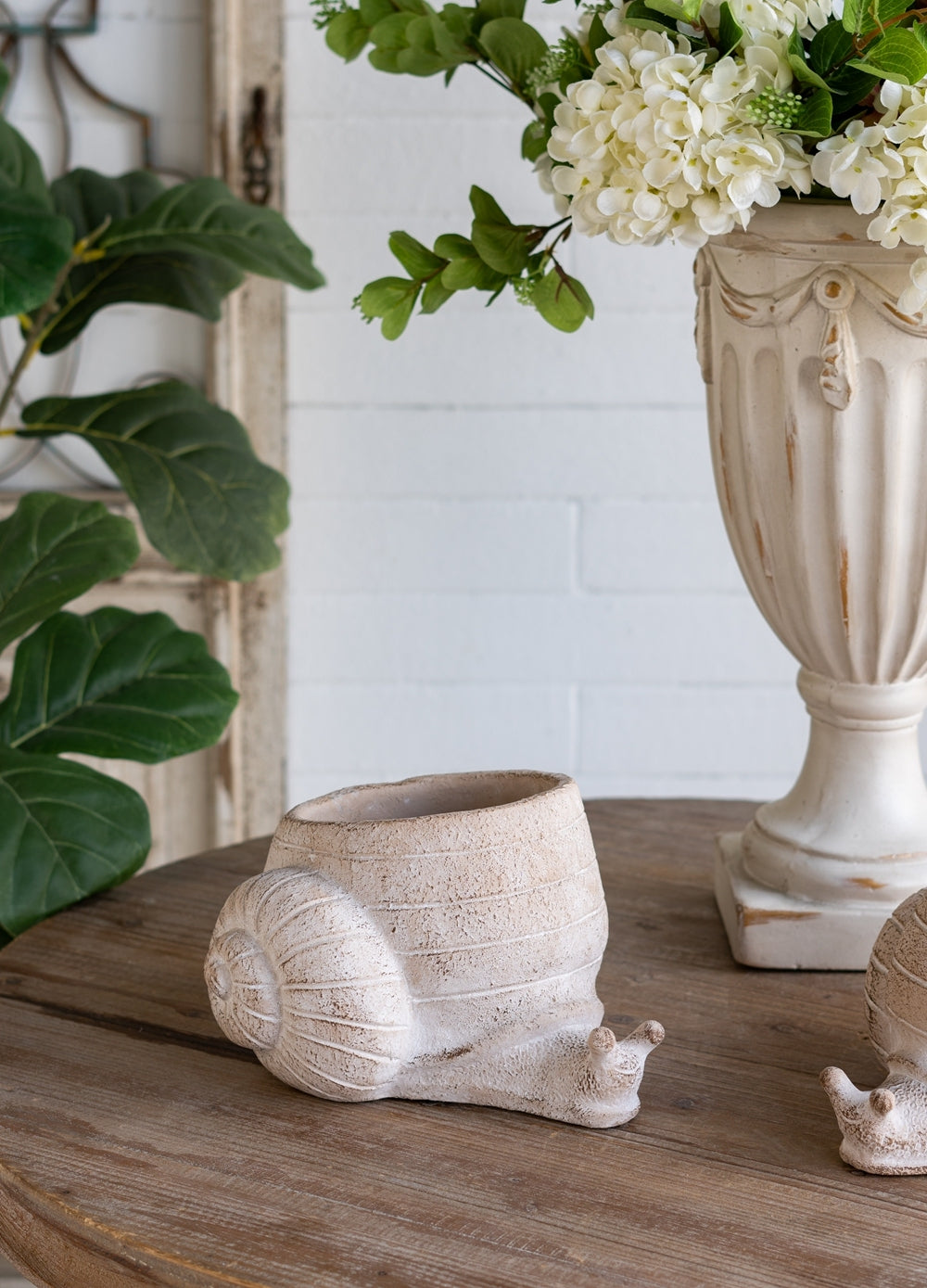 9.5x8.3x6' Decorative Sand and Cement Snail Planter with Textured Beige Finish Media 9