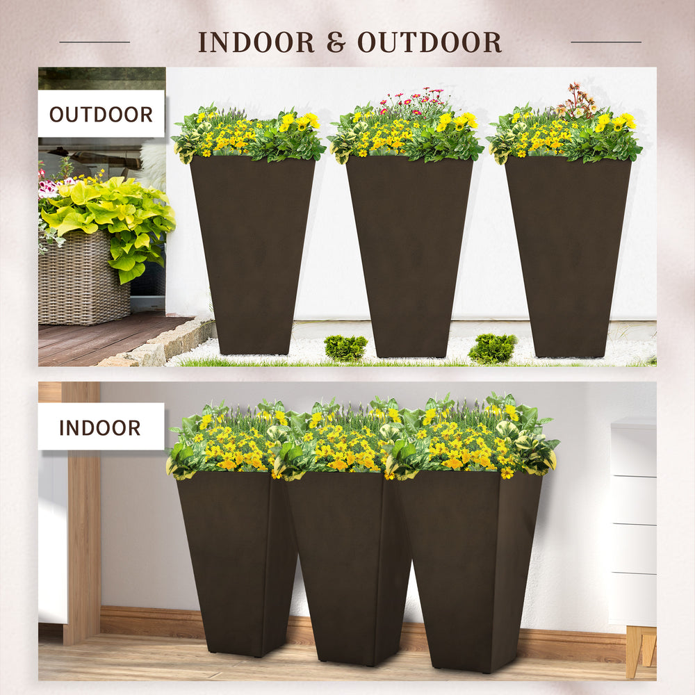 Outsunny Set of 3 Tall Planters with Drainage Hole, 28' Outdoor Flower Pots, Indoor Planters for Porch Patio and Deck, Brown Media 6