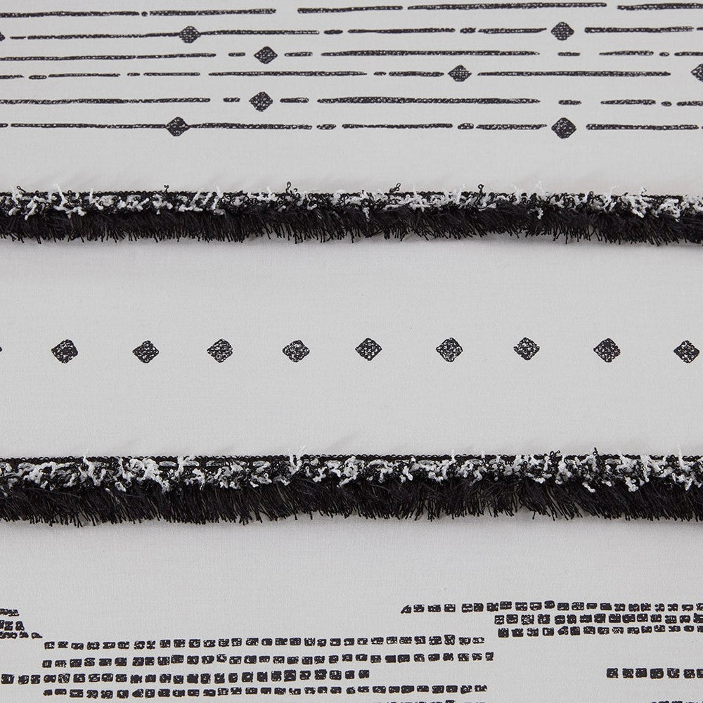 Cotton Printed Comforter Set with Trims Black/White King/Cal King Media 4