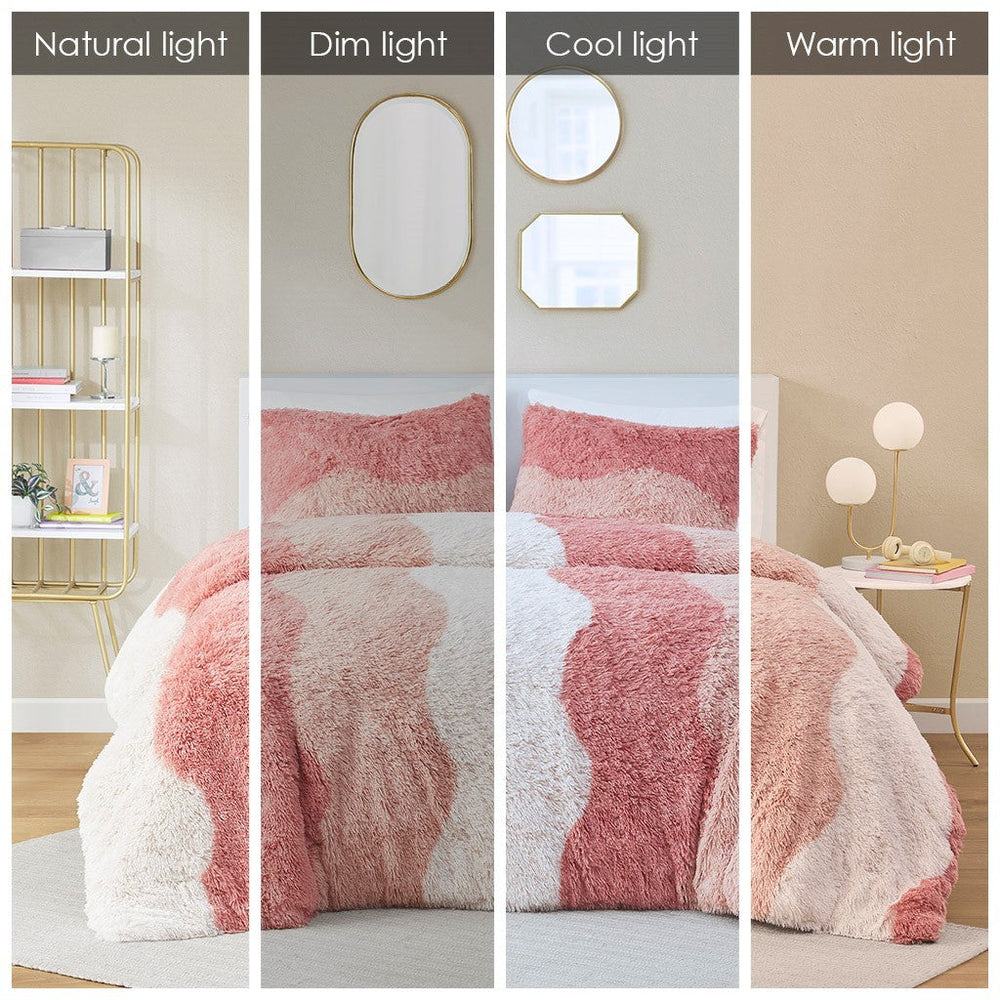 Full/Queen Ombre Shaggy Faux Fur Comforter Set Media 6