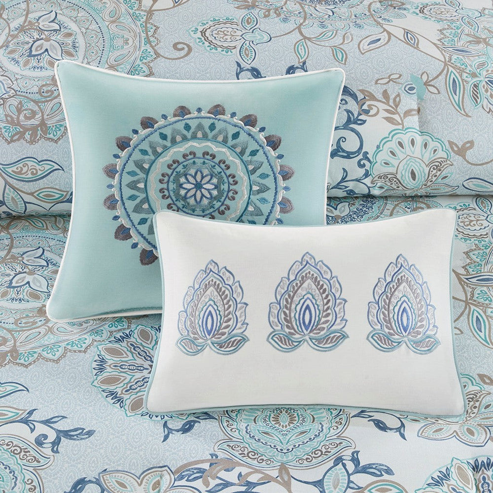 8 Piece Cotton Floral Printed Reversible Comforter Set Blue Cal King Media 6