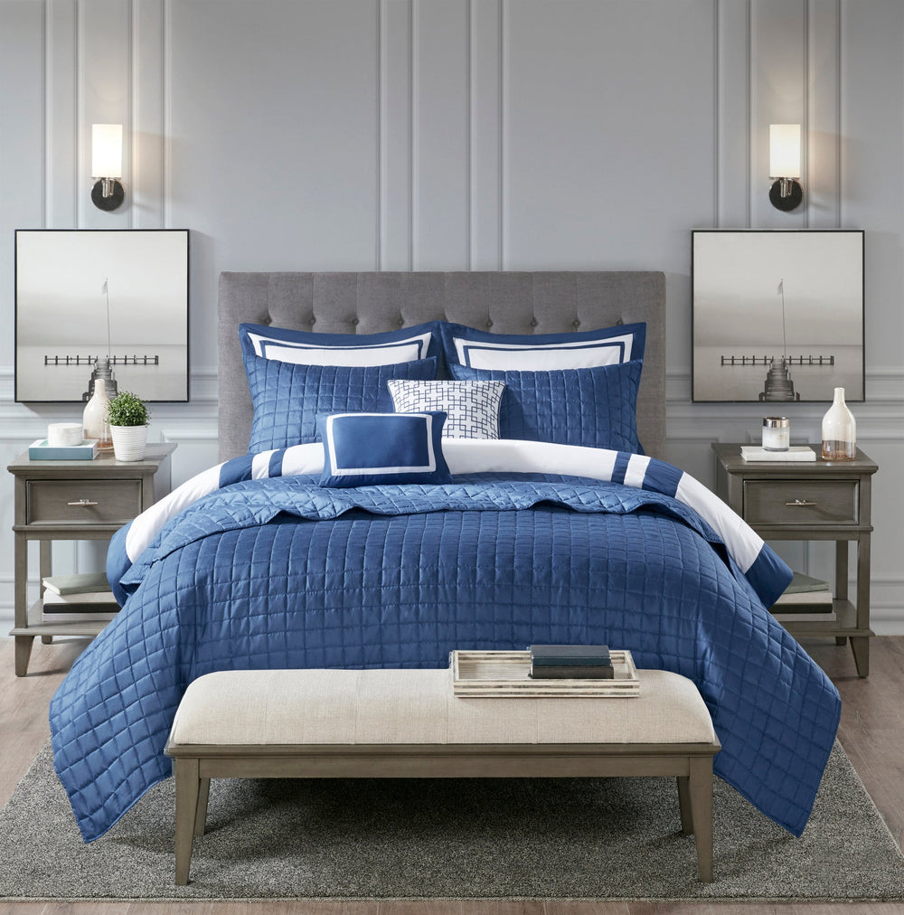 8 Piece Comforter and Quilt Set Collection Navy King/Cal King Media 2