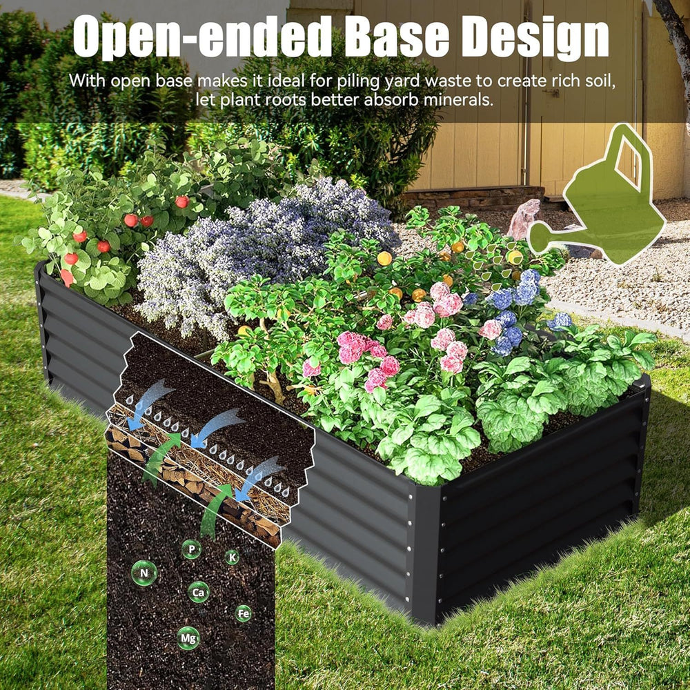 6x3x1.5ft Galvanized Raised Garden Bed, Outdoor Planter Garden Boxes Large Metal Planter Box for Gardening Vegetables Fruits Flowers, Dark Gray Media 8