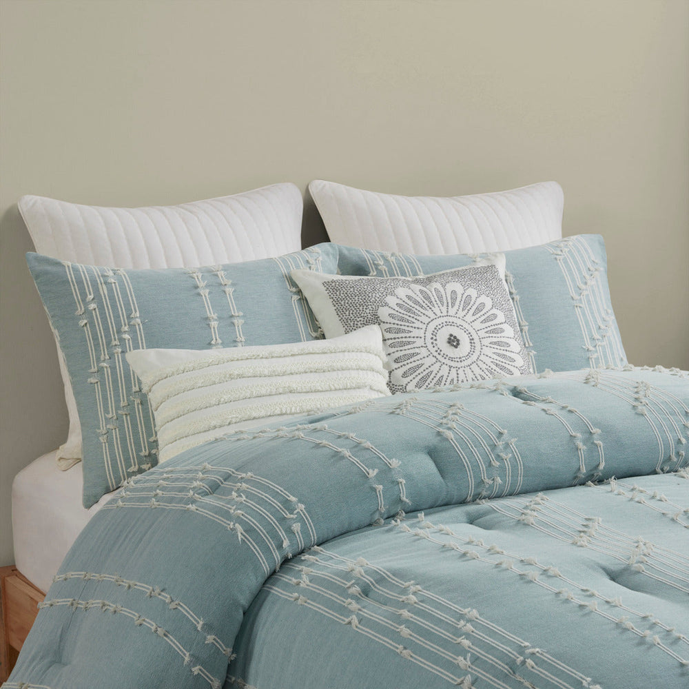 3 Piece Cotton Jacquard Comforter Set Aqua Full/Queen Media 15