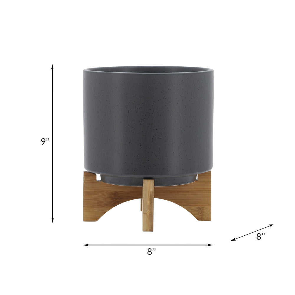 8' PLANTER W/ WOOD STAND, MATTE GRAY Media 9
