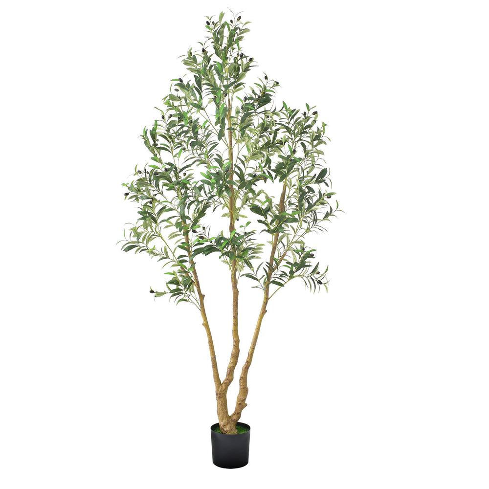 7FT Artificial Olive Tree Tall Fake Plant with Black Pot for Home Office Use Media 1