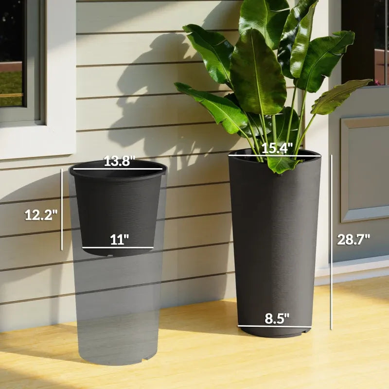 Set of 2 Flower Pots,Stackable Large Planters,High Planter Media 6