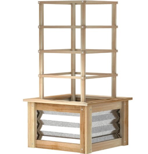 Galvanized Planter Box Elevated Garden Bed,Wooden Raised Garden Bed with Trellis,for Garden,Patio Media 2