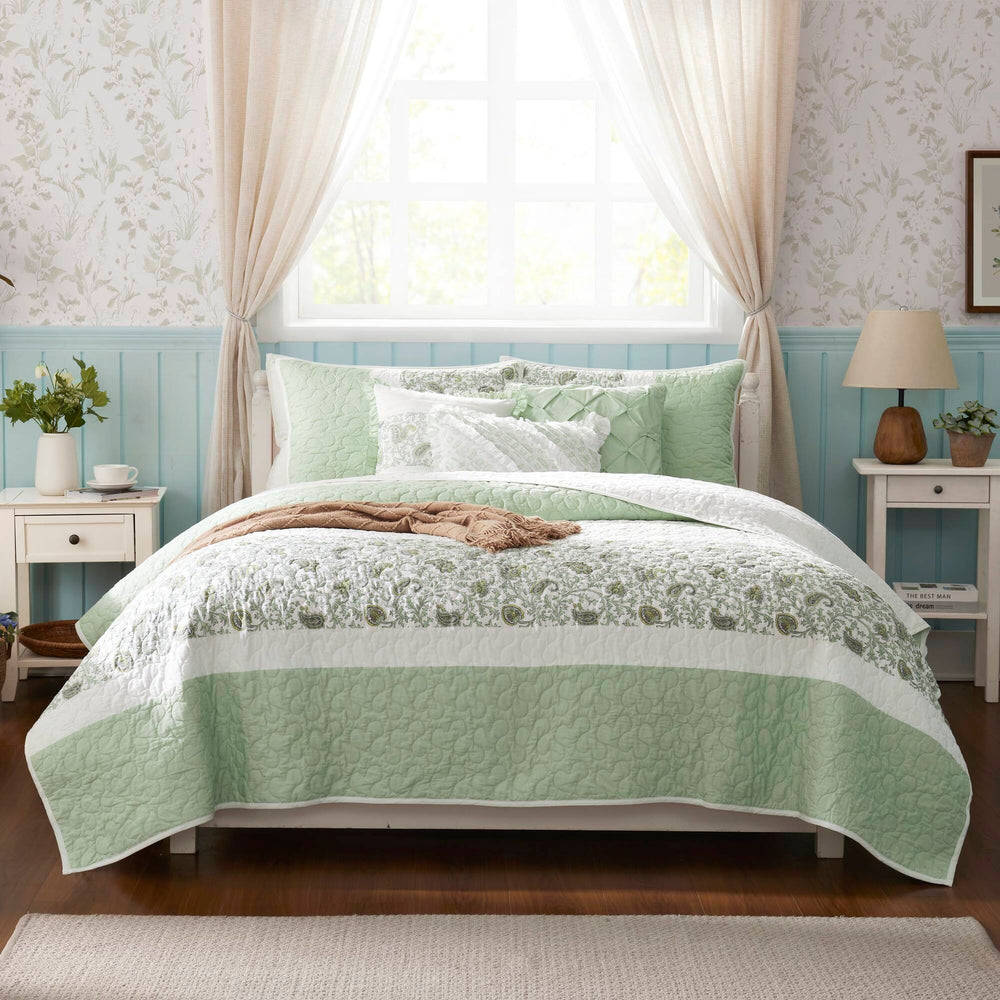 6 Piece Cotton Percale Quilt Set with Throw Pillows King/Cal King Media 18