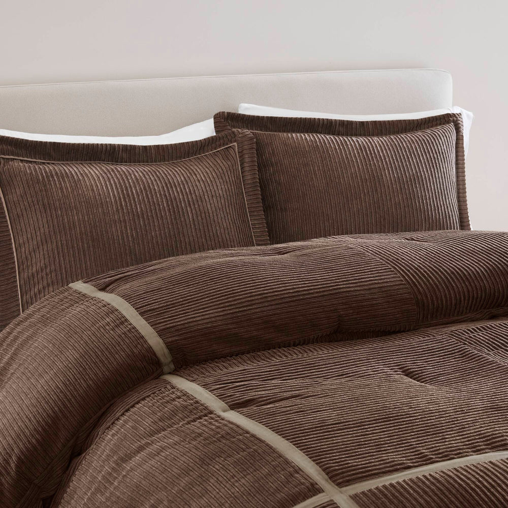 7 Piece Micro Corduroy Comforter Set Brown King Media 7