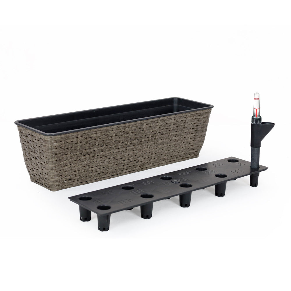 2-Pack Self-watering Planter - Hand Woven Wicker - Rectangular - Dark Gray Media 3