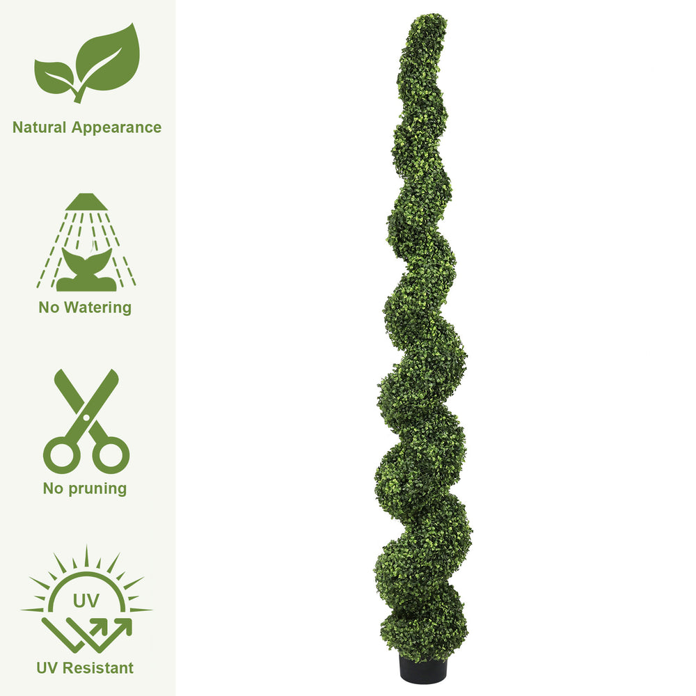 7FT Spiral Topiary Trees Artificial Outdoor Faux Boxwood Plants Large Twisted Green Potted Trees with Light Green Leaves for Garden Front Porch Patio Planter Decoration, 1pc/set Media 4