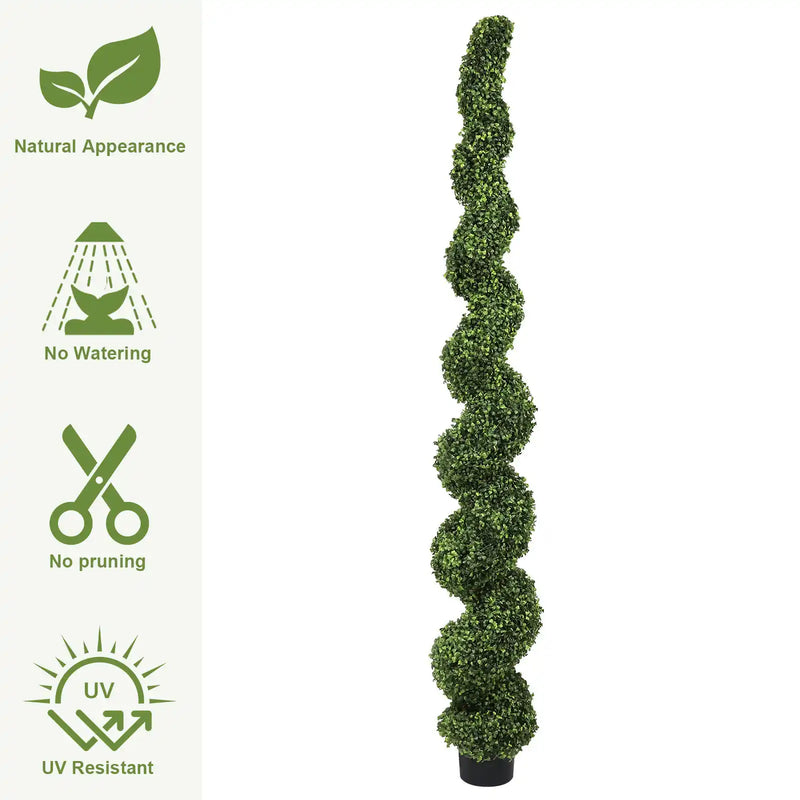 7FT Spiral Topiary Trees Artificial Outdoor Faux Boxwood Plants Large Twisted Green Potted Trees with Light Green Leaves for Garden Front Porch Patio Planter Decoration, 1pc/set