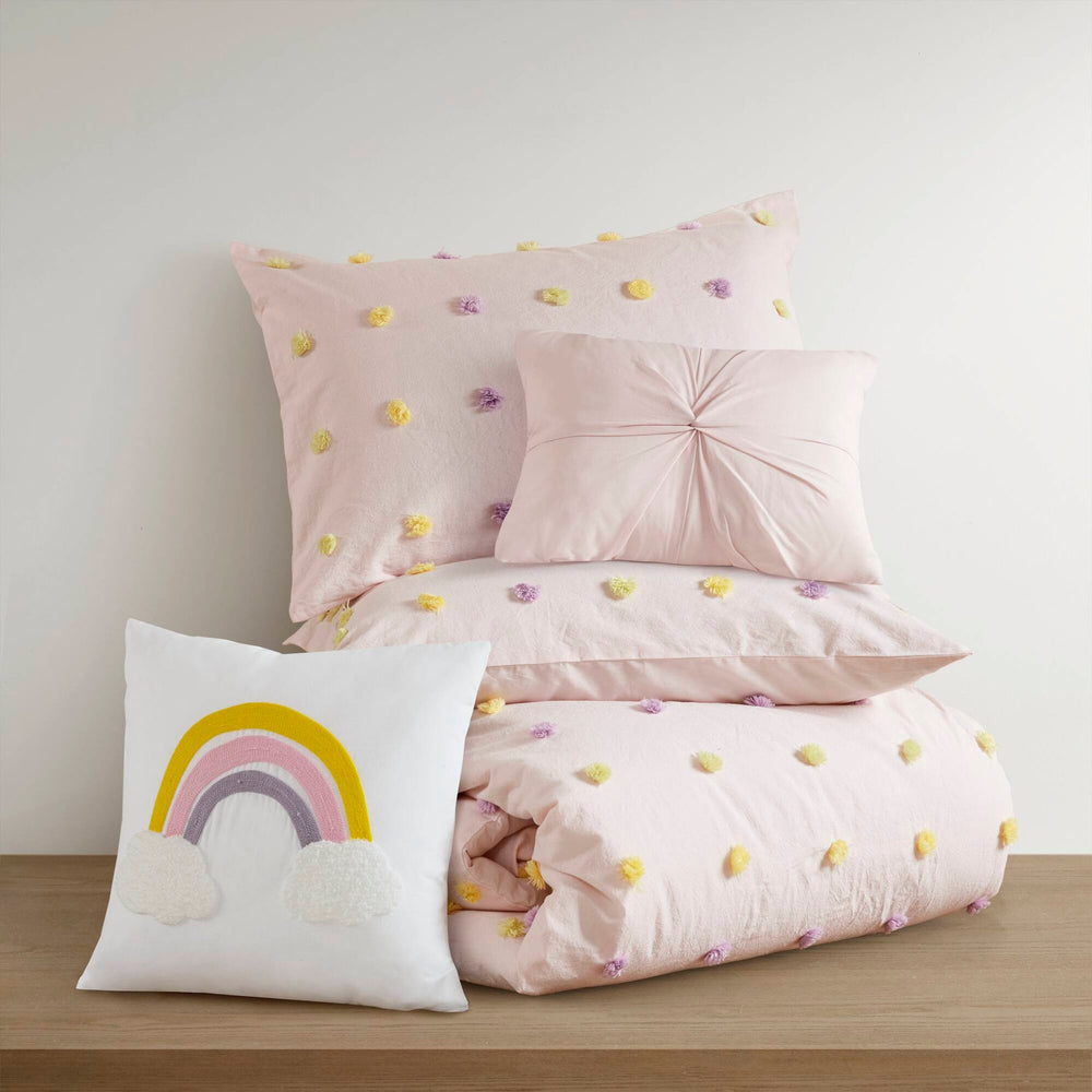 5PCS Full/Queen Cotton Jacquard Pom Pom Comforter Set Media 4