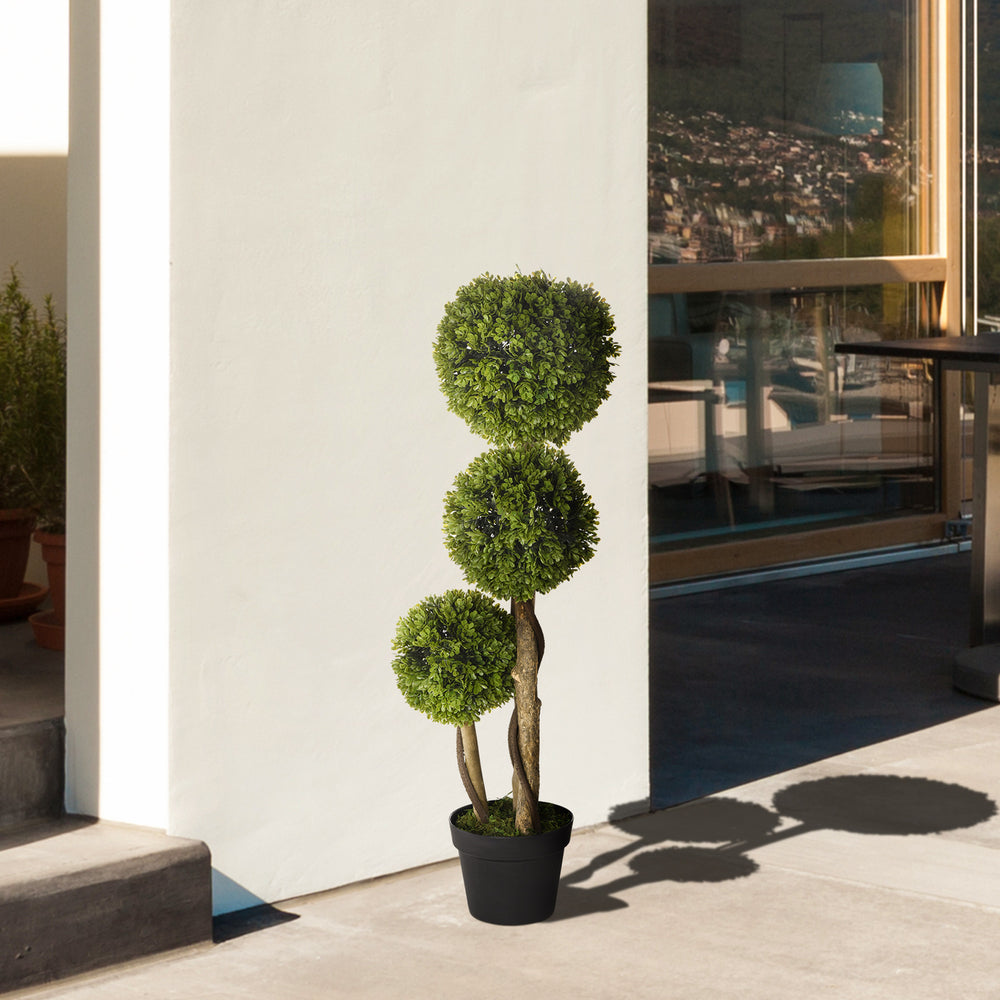 Artificial Plant for Home Decor Indoor & Outdoor Fake Plants Artificial Tree in Pot, 3 Ball Boxwood Topiary Tree for Home Office, Living Room Decor, Light Green Media 5