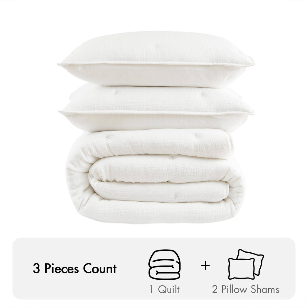 3-Piece King Cotton  Embroidered Quilt Set,White Media 3