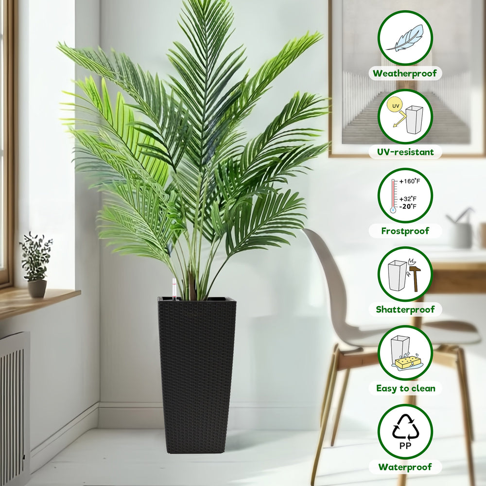 Pack of 2 Square Planter for Garden 22-Inch High Faux Rattan Design Flower Pot with Automatic Watering System for Porch, Patio, Backyard, Makes Keeping Flowers Easier Media 7