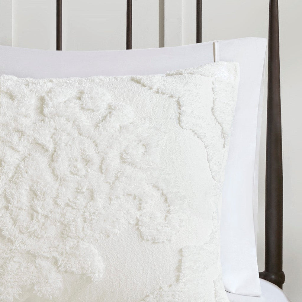 King/Cal King 3 Piece Tufted Cotton Chenille Damask Duvet Cover Set Media 11