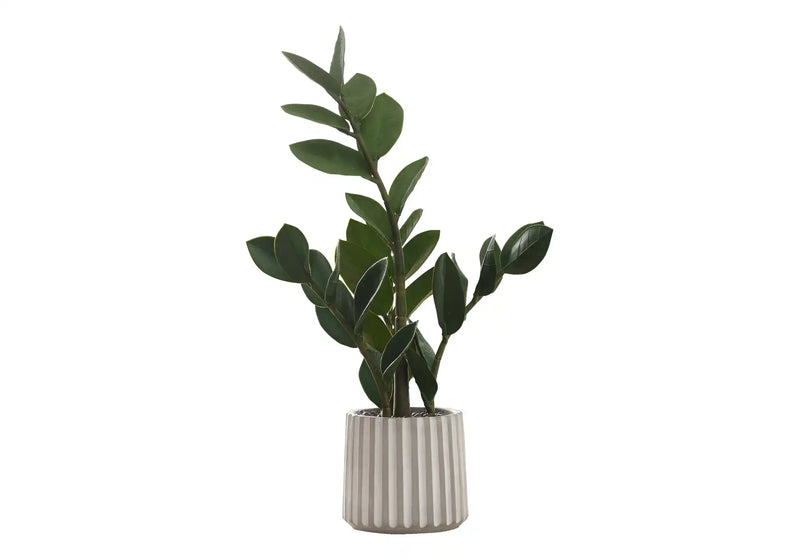 Artificial Plant, 20' Tall, Zz, Indoor, Faux, Fake, Table, Greenery, Potted, Real Touch, Decorative, Green Leaves, Grey Cement Pot
