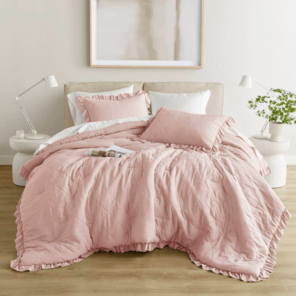 3-Piece Full/Queen Diamond Quilted Ruffle Edge Comforter Set Media 11