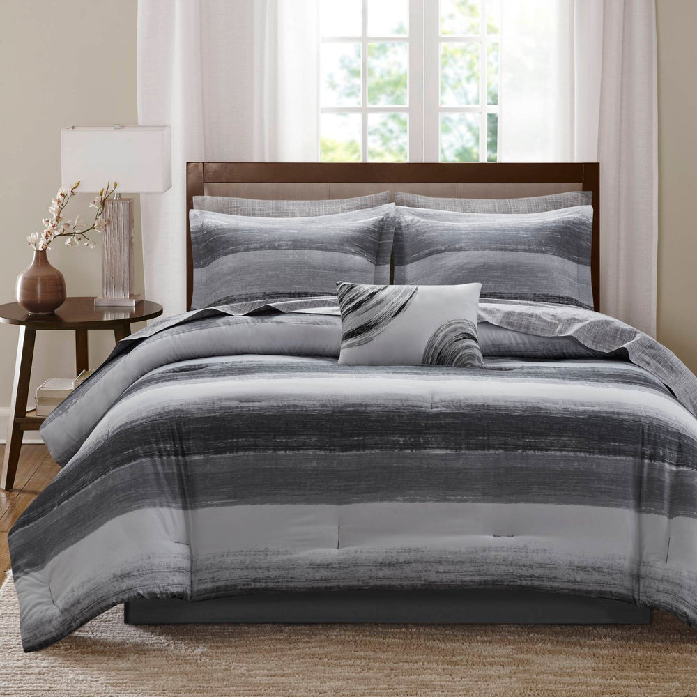 9-Piece Cal King 9 Piece Comforter Set with Cotton Bed Sheets,Black Media 1