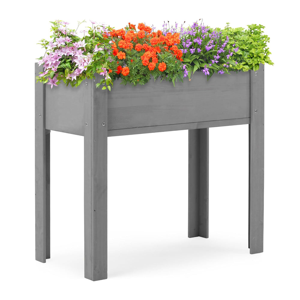 Elevated Wooden Garden Bed 31x16x31 inch with Legs for Outdoor Plants, Flowers, Fruits, Vegetables, Herbs in Grey Solid Wood Media 2