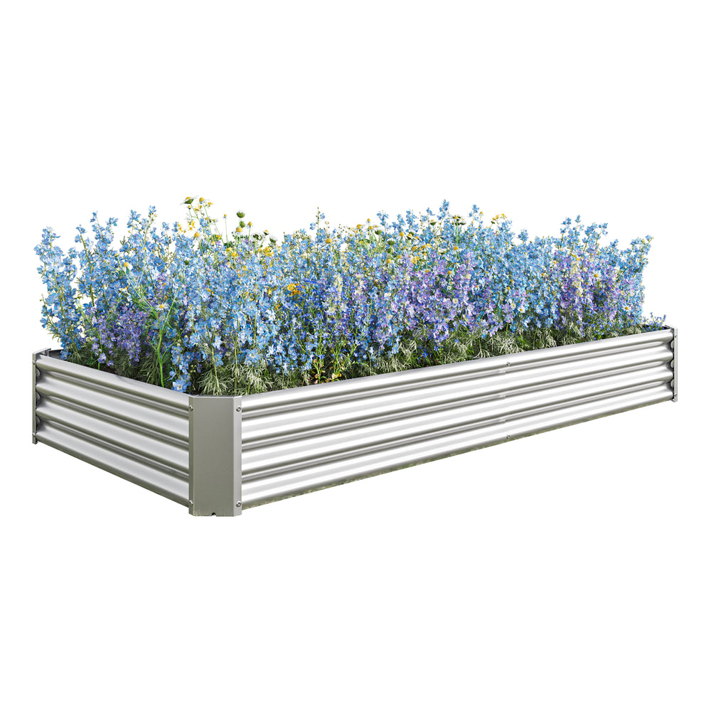 2PCS Silver 8×4×1ft Metal Raised Rectangle Garden Planter Beds Media 12