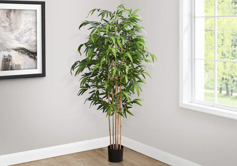 Artificial Plant, 83' Tall, Bamboo Tree, Floor, Indoor, Potted, Real Touch, Green Leaves, Black Pot