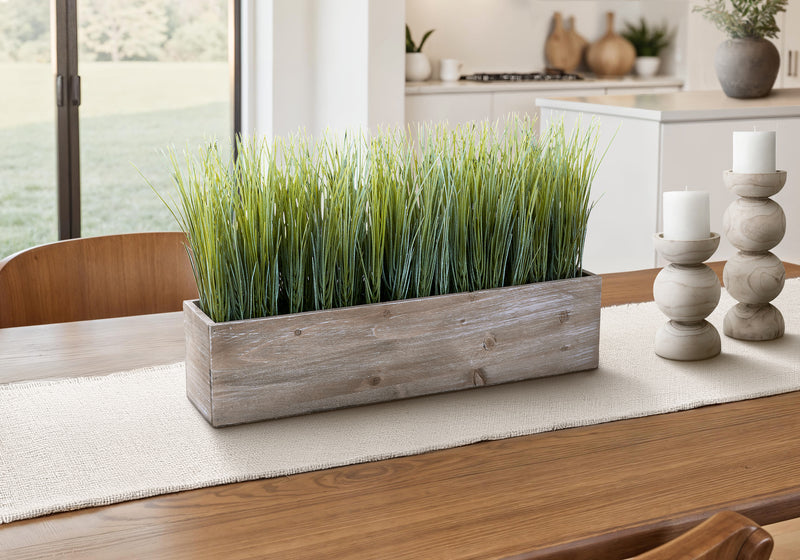 Artificial Plant, 12' Tall, Grass, Table, Brown Wood Pot, Contemporary, Modern