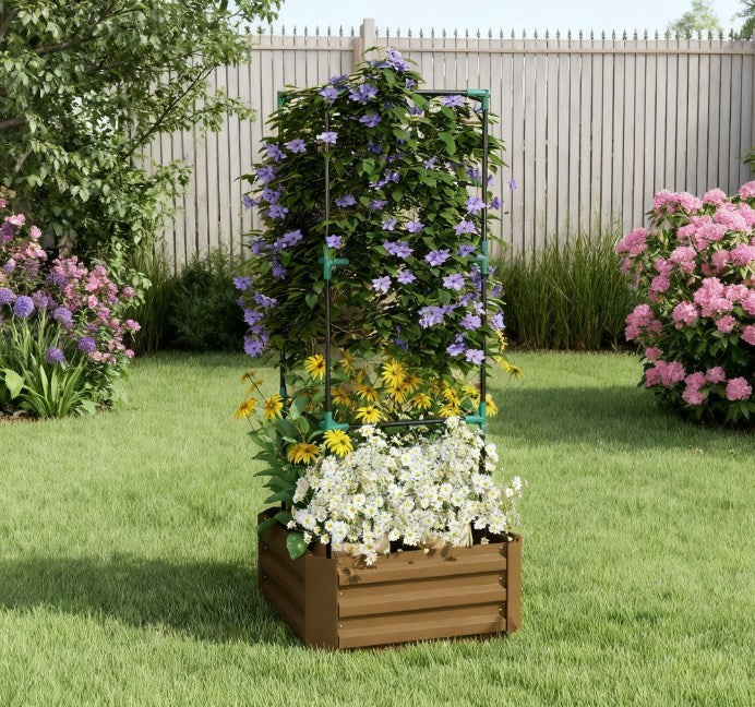 Garden Bed,Raised Garden Bed,Galvanized Planter Box with Cage for Climbing Vines Media 1