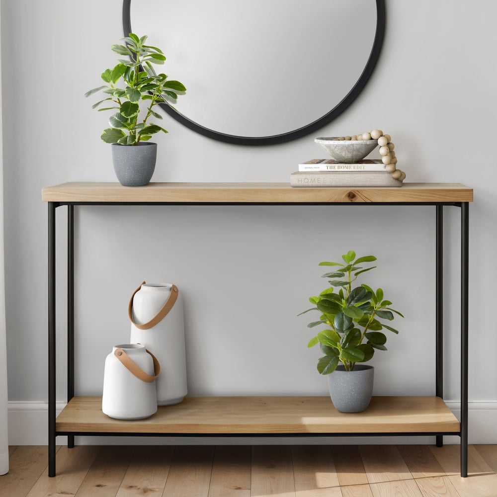 Artificial Ficus Elastica Plant Set of 2, 14 Inch Tall Indoor Decorative Greenery with Grey Cement-Look Pots, Plastic Faux Green Leaves Media 2