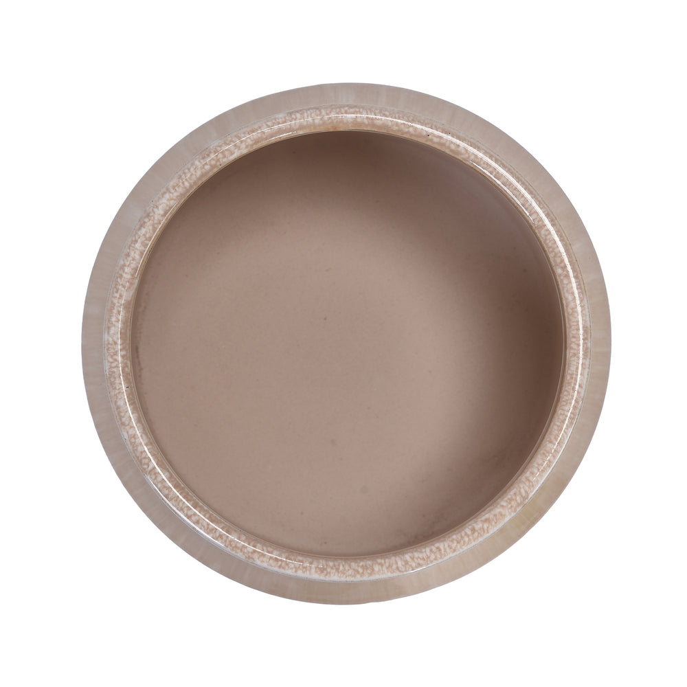 Handmade Non-Porous Ceramic Planter Set of 2, 6' & 8' Diameter, Beige Drip Glaze, for Aquatic Plants Indoor/Outdoor Shelf & Desk Use, Breathable Clay Media 12